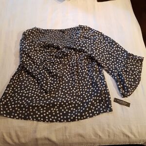 Zac & Rachel Woman, women's size 1X shimmery gray with white polka dot blouse